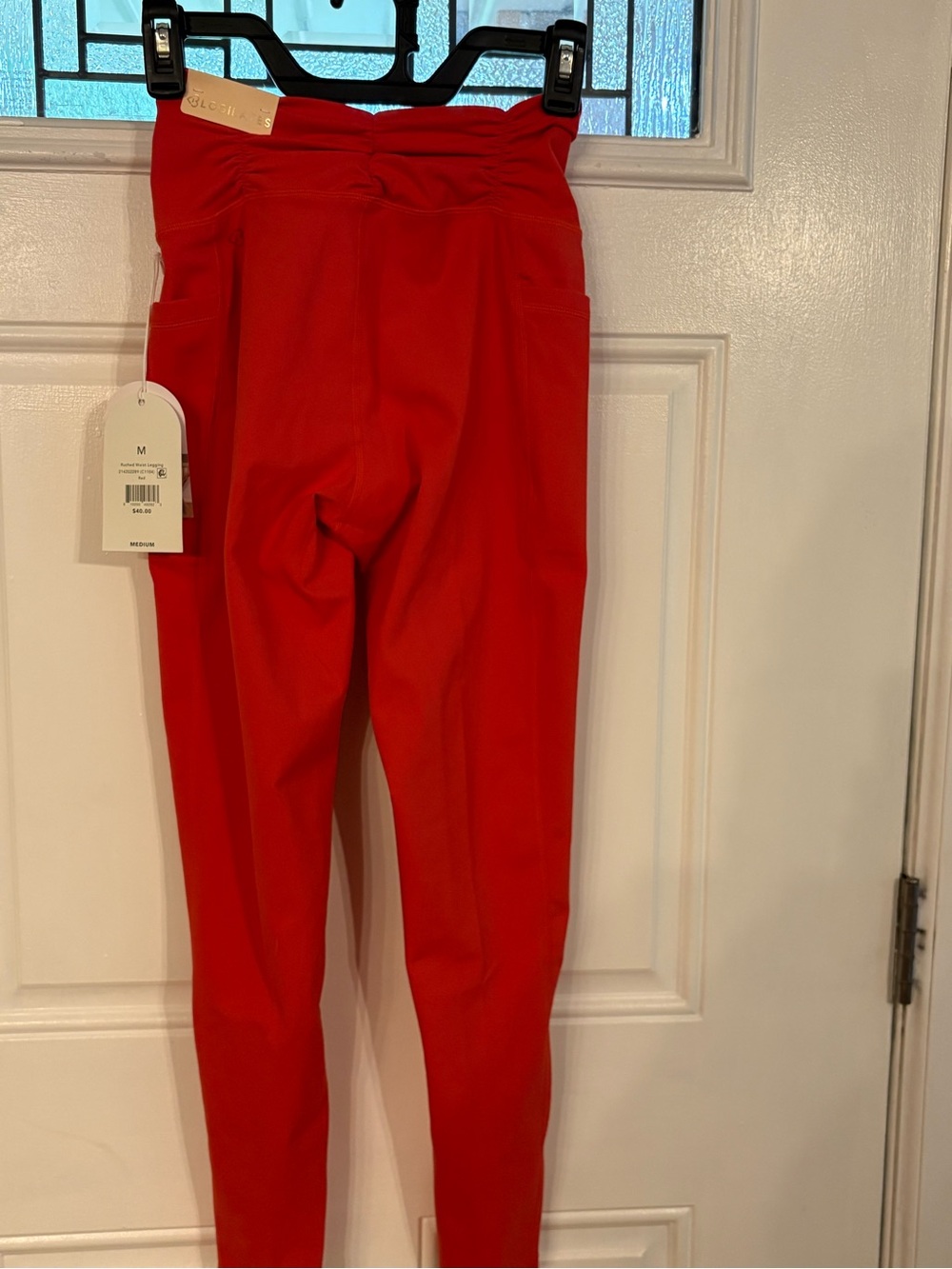Women’s High-Waist Red Leggings with Side Pockets
